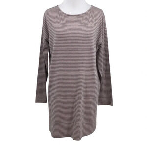 J Jill T Shirt Womens XS Gray Pink Stripe Luxe Supima Tunic 3/4 Sleeve‎ Casual